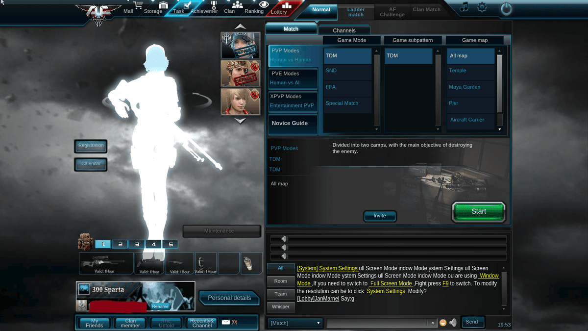 PlayPark Assault Fire PH lobby character screen with active Chameleon chams